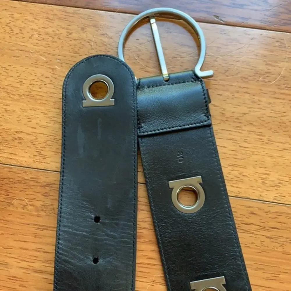 Ferragamo Leather Wide Logo Belt